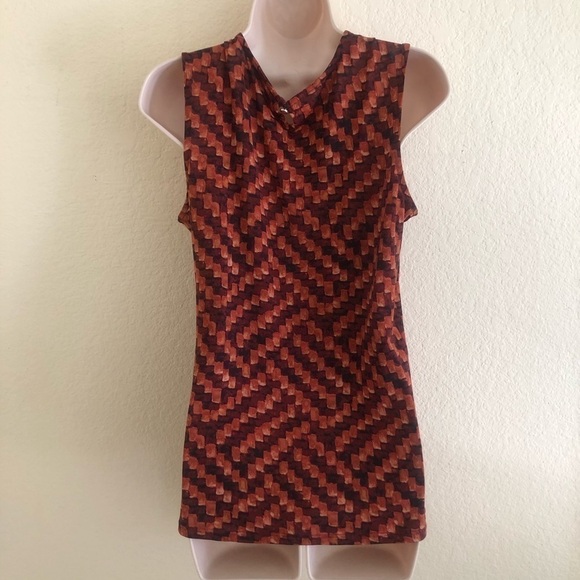 Cocomo Brown And Rust Checkered Blouse, Petite Medium - Picture 4 of 11